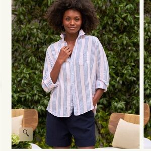 Frank and Eileen EILEEN Relaxed Button Up Shirt Blue White Stripe Relaxed Fit XS